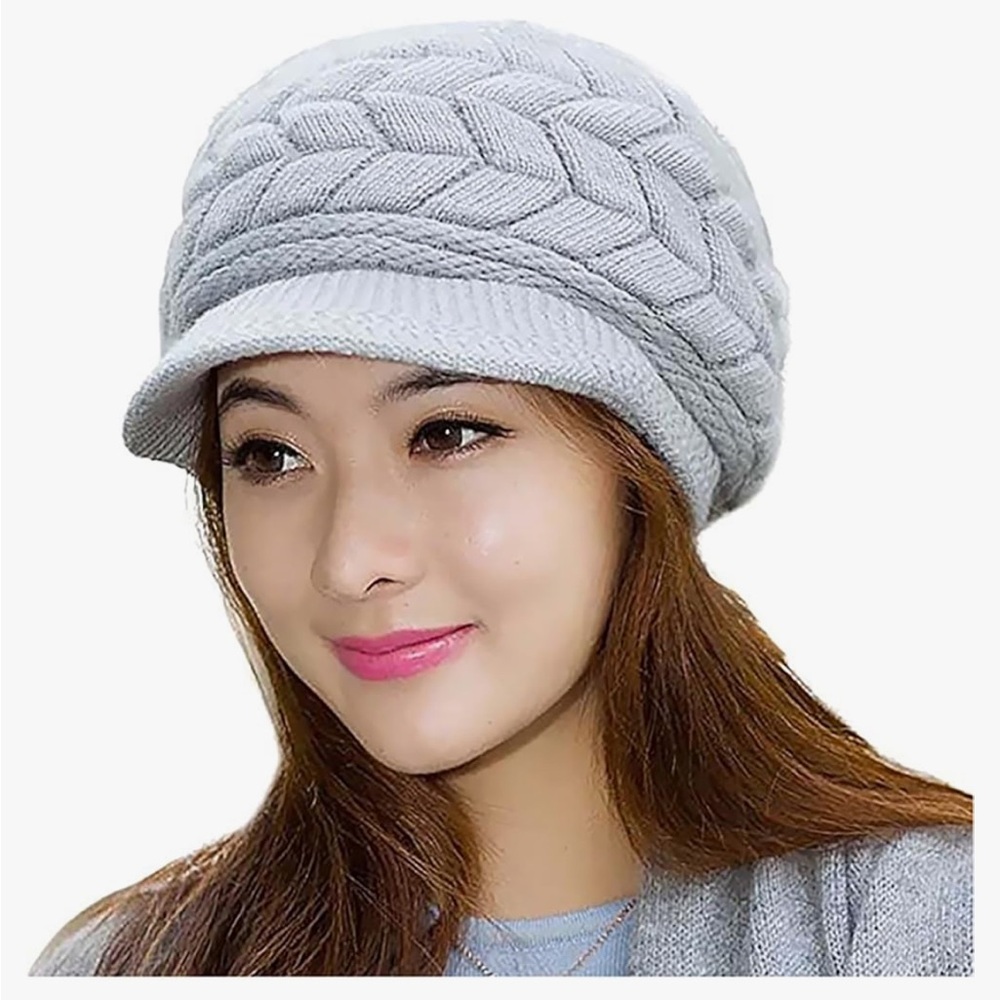 Gray Knitted chunky warm soft  hat for Women